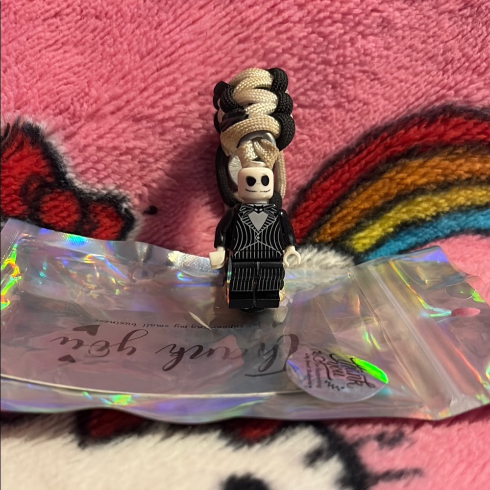 Skeleton Figure Keychain with Black and White Cord